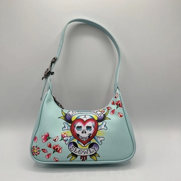 Ed Hardy Handbags - ED HARDY Light Blue "Love Kills Slowly" Shoulder Bag, NWT